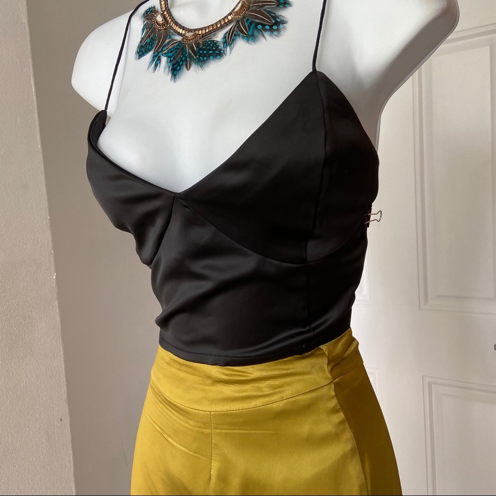 H&M black satin crop bra top adjustable straps